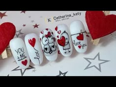 Valentine's Nail Art❣️|Easy Valentine's Day Nail Design|San Valentino Nail Art - YouTube Nail Art Valentines, Valentine's Day Nail Design, Valentines Nail Art Designs, Nail Art Easy, Kutek Disney, Unghie Nail Art, Art Valentines, Valentine Nail Art, February Nails