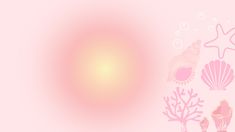 an image of sea animals and corals on pink background with sun in the distance