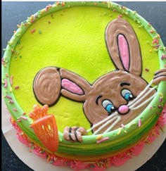 a cake decorated with an image of a rabbit