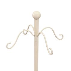 a white pole with a light on top of it and a ball hanging from the end