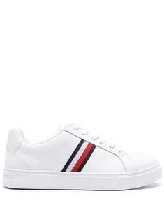 white/midnight blue/red calf leather panelled design tape detailing logo-print tongue logo at the sole round toe front lace-up fastening padded ankle mesh lining branded insole flat rubber sole Sporty Platform Sneakers With Logo-print Tongue, Casual Sneakers With Signature Stripes And Round Toe, White Sneakers With Signature Stripes And Round Toe, White Sneakers With Signature Stripes For Streetwear, White Low-top Sneakers With Signature Stripes, White Casual Sneakers With Signature Stripes, White Round Toe Sneakers With Signature Stripes, White Sporty Sneakers With Signature Stripes, Casual White Sneakers With Signature Stripes