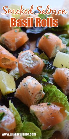 smoked salmon basil rolls with lettuce and lemon wedges