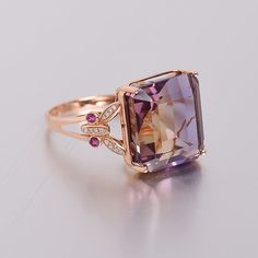 5.00 Carat Ametrine Cocktail Ring 9K Bi-color Ametrine Diamond Butterfly Engagement Ring Art Deco Square Anniversary Ring Women Dainty Gift. - Etsy Butterfly Engagement Ring, Ametrine Ring, Engagement Ring Art Deco, Diamond Butterfly, Octagon Shape, Purple Diamond, Ring Art Deco, White Band, Color Stone