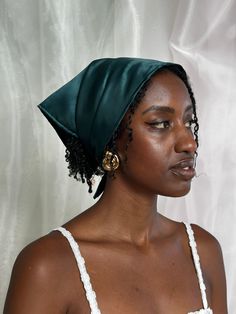 Our shape perfected triangle headscarf with a grommet piercing and adorable removable charm. 100% poly satin. Made in Philadelphia PA. Measures 24' x 12" laid flat. Head Scarf Outfit, Silk Headscarf, Scarf Outfit, Head Accessories, Curly Hairstyles, Philadelphia Pa, Head Scarf, Sky Blue, Philadelphia