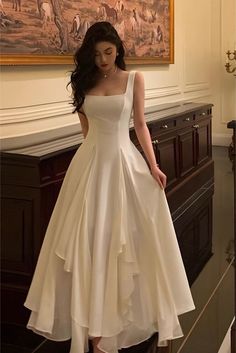 Square Neckline Dresses, Square Neckline Dress, White Chiffon, Glam Dresses, Ethereal Beauty, Looks Chic, High Class, Long Prom Dress, Evening Dresses Prom