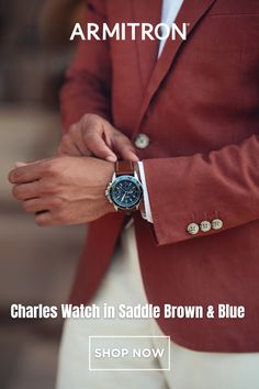 Find stocking stuffer ideas and men's holiday gifts like Armitron's CHARLES 45mm, Saddle Brown/Blue watch. He'll love this leather chronograph watch, and it'll go great with his holiday outfits. Shop holiday gifts today for your watch enthusiasts at Armitron. Stocking Stuffer Ideas, Trendy Watches