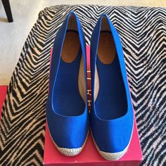 Nwt J Crew Factory Espadrilles Royal Blue Size 9 Chic Summer Espadrilles For Workwear, Chic Summer Espadrilles For Work, Blue Wedge Heel Espadrilles For Spring, Open Toe Blue Espadrilles With Cushioned Footbed, Blue Casual Espadrilles With Round Toe, Blue Open Toe Espadrilles With Cushioned Footbed, Blue Cushioned Slip-on Espadrilles, Blue Summer Heels For Workwear, Blue Summer Heels For Work