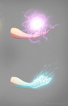 three different images of hands holding something with lightening coming out of the middle one