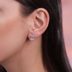 CC Crystal Stud Earrings Cc Earrings, Chic Look, White Rose Gold, To Shine, Diamond Stone, White Rose, Silver Studs, 18k Rose Gold, Rose Gold Plates