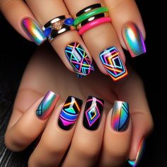 Nail Design Colorful, All Nail Shapes, Colorful Manicure, Almond Stiletto, Manicure Nail Designs, Gel Acrylic Nails, Spring Nail Designs, 2024 Design