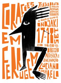 an orange and black poster with words written in different languages, including the word's name