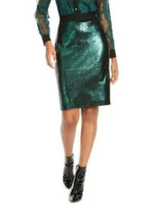 Model is wearing a size small|Hidden back zipper closure|Allover sequins|Shell, lining: polyester|Machine washable|Imported Sequined Skirt, Distressed Jean Skirt, Lace Pencil Skirt, High Low Skirt, Green Sequins, Midi Skirt Pencil, Black Midi Skirt, Green Skirt, Fitted Skirt