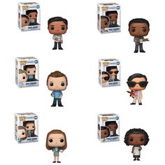 the office pop vinyl figures are shown in different styles and colors, including one with sunglasses on