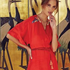 Carolina K Noah Kimono Top - Regal Eagle Red Rust Color Silk Kimono Wrap Top, Embroidered Multicolor Bird Size M Perfect For Music Festival Originally $538 Kimono Wrap Top, Kimono Wrap, Silk Kimono, Rust Color, Wrap Top, Music Festival, Red Color, Kimono Top, Rust