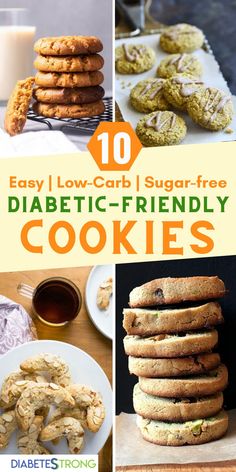 Best sugar-free, healthy cookie recipes for diabetics - These keto-friendly and gluten-free cookie recipes are super easy to make and taste delicious. Some are the healthier version of classic cookies and some have exciting unique flavors you need to try! #cookies #healthycookies #healthysnacks #diabeticrecipes #breakfastcookies #christmascookies #diabeticsnacks #diabeticdesserts #diabetesstrong Low Sugar Cookies, Sugar Free Cookie Recipes, Recipes For Diabetics, Sugar Free Baking, Healthy Cookie, Sugar Free Recipes Desserts, Low Carb Low Fat Recipes, Sugar Free Cookies