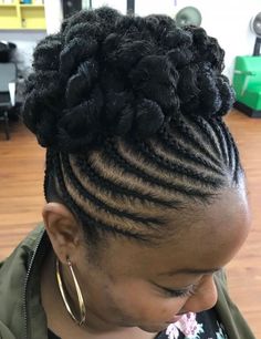 Black High Twisted Bun With Cornrows Twisted Bun, Cabello Afro Natural, Hair Colorful, Flat Twist Updo, Twisted Hair, Protective Hairstyles For Natural Hair, African Hair Braiding Styles, Natural Hair Twists, Women's Hairstyles