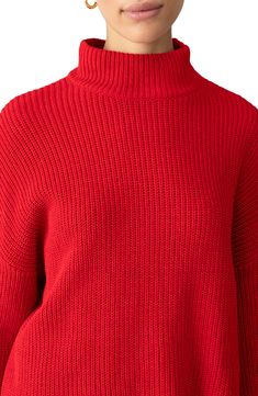 Crisp stripes decorate this slouchy mock-neck sweater knit with dropped shoulders and wide sleeves. 21 1/2" length (size medium) Mock neck Long sleeves 100% polyester Machine wash, dry flat Imported Mars Red, Mock Neck Sweater, Stay Cozy, Wide Sleeves, Sweater Knit, Neck Sweater, Mock Neck, Mars, Knitted Sweaters