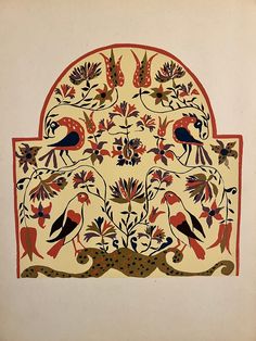 an intricately decorated wall hanging with birds and flowers