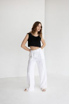 White Wide Leg Linen Woman Pants, High Waisted Creased Linen Pants, White Linen Pants With Crease Line,long Wide Linen Trousers - Etsy Summer Linen Wide Leg Sweatpants, Summer Linen Wide-leg Sweatpants, Fitted Straight Leg Sweatpants For Summer, Stretch Wide-leg Sweatpants For Summer, Chic Fitted Sweatpants For Summer, Summer Stretch Wide-leg Sweatpants, High Waist Stretch Linen Pants, High-waist Stretch Linen Pants, Fitted High-waisted Sweatpants For Summer