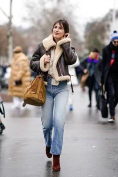 Jean Damas Style, Jeane Damas Outfits, Paris January Outfit, Down Jacket Outfit, Jeane Damas, Shearling Jacket Outfit, January Style, Paris Fashion Week Outfits, Jean Damas