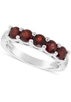 Enrich your look all year long with this beautiful 5-stone Garnet gemstone ring. Crafted in Sterling Silver. | Belk & Co Sterling Silver 4mm Round 5-Stone Garnet Ring, 9 Birthstone Band, Topaz Jewelry, Vintage Style Rings, Garnet Stone, Garnet Rings, Garnet Gemstone, White Topaz, Gemstone Ring, Band Ring