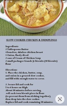 the recipe for slow cooker chicken and dumplings