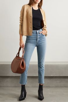 Light denim Riley cropped high-rise straight-leg organic jeans | AGOLDE | NET-A-PORTER Light Denim Jeans Outfit, High Rise Jeans Outfit, Light Jeans Outfit, Light Blue Jeans Outfit, Cropped Jeans Outfit, Straight Jeans Outfit, How To Wear Ankle Boots, Designer Jeans For Women