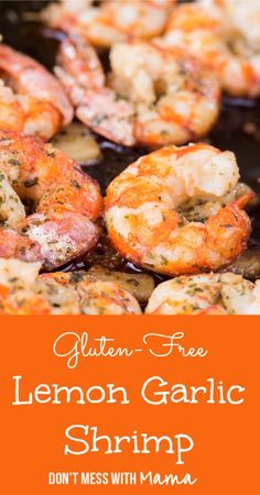 grilled lemon garlic shrimp on the grill with text overlay