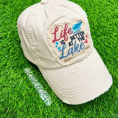 Life is Better at the Lake - Lake Life Hat - Distressed - 3 Colors! Great for the beach, boating, vacation, or a day at the lake! Check out or LAKE LIFE VISORS! 😎 Distressed Hats For Beach In Summer, Distressed Summer Beach Hats, Distressed Beach Hat For Summer, Distressed Casual Beach Hat, Casual Distressed Beach Hat, Casual Letter Print Hat For Beach Season, Auburn Baseball, Pool Gifts, Beach Jeep