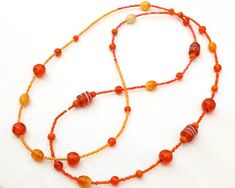 Long Necklace Bright 2-tone Orange Mixed Lampwork Glass Seed Bead Necklace Thin Bohemian Boho Necklace Long Fall Autumn Wedding Necklace Simple Beaded Necklaces, Necklace Orange, Artisan Necklace, Long Beaded Necklace, Bohemian Necklace, Seed Bead Necklace, Necklace Long, Autumn Wedding, On Vacation