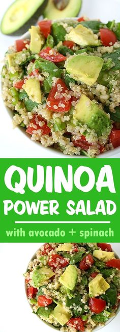 quinoa power salad with avocado and spinach