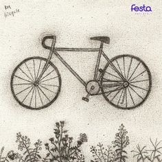 a drawing of a bicycle in the grass