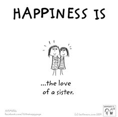 a cartoon drawing of two people hugging each other with the words happiness is in black and white