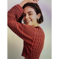 Long Sleeve Cropped, Cotton Crewneck, Open Crochet Stitched, Relaxed Fit, In Burnt Red (Mi-33) Red Crochet Top For Fall, Cozy Crochet Tops, Brown Crewneck, Peplum Sweater, Burnt Red, Puff Sleeve Sweater, Merino Sweater, Woven Sweater, Hem Sweater