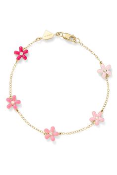 A bouquet for your wrists. Features 5 flower charms with white diamond centers and your choice of mixed multicolor, pastel, or pink enamel. Preppy Bracelets, Alison Lou, Preppy Jewelry, Pink Jewelry, Pink Enamel, Enamel Flower, Pink Bracelet, Flower Charm, Piercing Jewelry