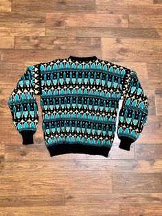 Behold, a seriously fabulous vintage hand knit sweater that belongs in a ski lodge! Has a few snags, nothing major. No holes, rips, or large stains.  Measurements: Chest: 44" total (22" armpit to armpit) Sleeve Length: 26" Total Garment Length (Shoulder to Hem): 25" Shoulder to Shoulder Length: 25" Hem Length: 19" 90s Fair Isle Crew Neck Sweater, Vintage Ski Sweater, Ski Print Sweater, 1960s Sweater, 1970s Sweater, 80s Print Sweater, Hand Knit Sweater, Ski Sweater, Ski Lodge