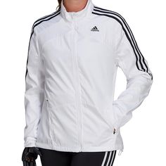 Brand New Still In Plastic Package Retail: $70.00 Women's Medium White With Black Stripes White Outerwear For Fall Sports, White Windbreaker For Workwear In Winter, White Athleisure Track Jacket For Fall, Sporty White Fall Outerwear, Sporty White Outerwear For Fall, White Winter Windbreaker For Work, White Long Sleeve Sports Outerwear, Adidas White Windbreaker For Sports, Adidas White Athleisure Track Jacket