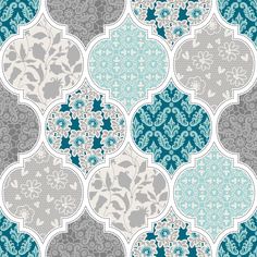 a blue and gray wallpaper pattern with flowers on the top, in different colors