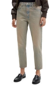 MANGO Tinted High Waist Ankle Tapered Mom Jeans | Nordstrom Ribbed Jacket, Bag Women Fashion, Collar Cardigan, Mango Fashion, Denim Maxi Skirt, Beauty Clothes, Fashion Sale, Outdoor Outfit, Mens Denim