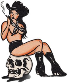 Traditional Tattoo Halloween, Emo Tattoos, Cowgirl Tattoos, Traditional Tattoo Inspiration, Surreal Tattoo, Western Tattoos, Old School Tattoo Designs, American Tattoos, Pin Up Tattoos