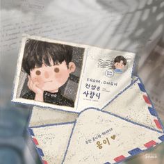 an envelope with the image of a boy on it