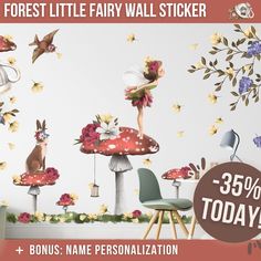 Watercolor Fairy Wall Decal Set for Magical Girl's Room Decor Transform your little one's room into a whimsical wonderland with our enchanting Watercolor Fairy Wall Decal Set.  Available in three sizes (L, XL, XXL), these hand-painted watercolor fairy stickers are the perfect way to infuse a touch of magic into your girl's bedroom, playroom, or nursery. Let their imagination take flight as they explore the intricate details of this fairy-themed sticker scene. 🌼 What's Included: This set include Woodland Nursery Decals, Girls Wall Stickers, Fairy Bedroom, Fairy Nursery, Fairy Room, Princess Nursery, Watercolor Nursery, Nursery Decals, Nursery Wall Stickers