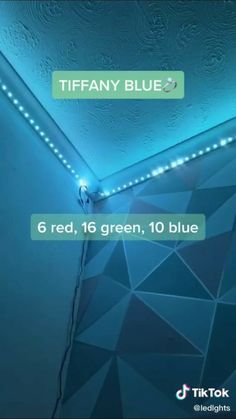 a blue room with the text tiffany blue 6 red, 16 green, 10 blue