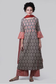 #Kashish with Orange Stripe #Applique #Kurta Set Applique Kurta, Anarkali, Cold Shoulder Dress