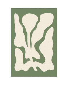 a white and green abstract painting with leaves