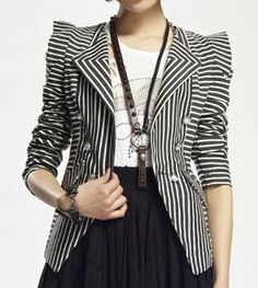 WOMEN BLAZER JACKET STRIPE SUIT CHIC PUNK LOLITA Office Punk Outfits, Freddie Facilier, Vtm Tremere, Edgy Professional Outfits, Professional Goth, Punk Blazer, Punk Professional, Classy Punk, Office Punk