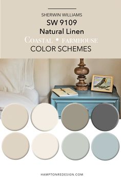 the color scheme for sherylin williams's new neutral linen coastal farmhouse paint scheme