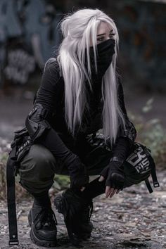 Biker Shorts Outfit, Black Clothes, American Beauty, White Hair, Character Concept