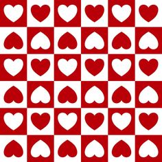 a red and white checkerboard pattern with hearts in the middle, all on one side