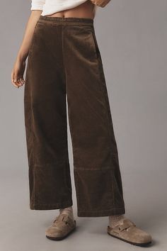 Meet Izzie, our pull-on rendition of the barrel pant trend, complete with a gently tapered leg, textured corduroy, and glowing reviews. | The Izzie Relaxed Pull-On Barrel Pants by Pilcro: Corduroy Edition in Green, Women's, Size: Medium, Cotton/Elastane/Modal at Anthropologie Barrel Pants, Pants Corduroy, Cords Pants, Pant Trends, Winter Clothes, 50 Fashion, Pull On Pants, Put On, Day Dresses